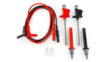 425: SET DI 2 CAVI BANANA-BANANA 4MM, 2 PUNTALI CON PUNTA INTERCAMBIABILE E 2 TERMINALI A PINZETTA FLESSIBILE