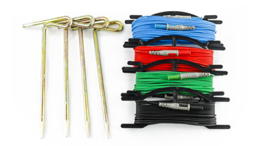 KITTERRNE: SET DI 4 PICCHETTI E 4 BOBINE DI CAVO BLU-ROSSO-VERDE-NERO