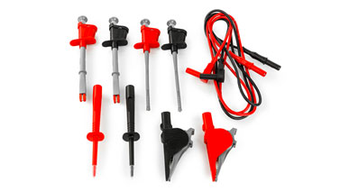 44100: SET DI 2 CAVI BANANA-BANANA 4MM, 2 PUNTALI 402-IECN+R, 2 TERMINALI A COCCODRILLO 6009-IECN+R + 2 TERMINALI LUNGHI A PINZETTA E UN SET DI COCCODRILLI KITMPPDCC