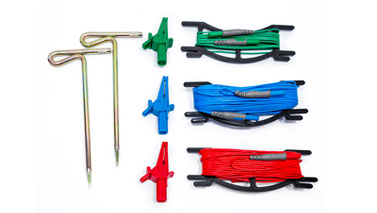 KIT0071: SET DI 2 PICCHETTI E 3 BOBINE DI CAVO BLU-ROSSO-VERDE
